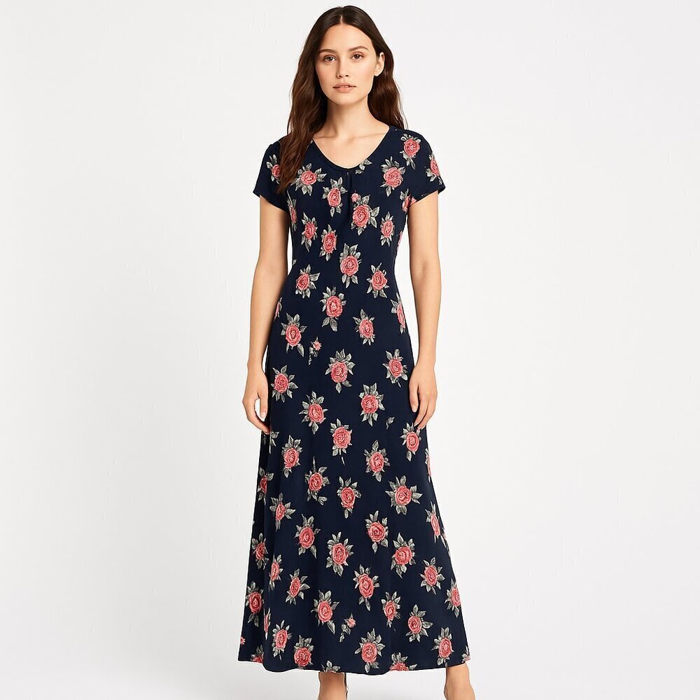 Laura Ashley Vintage Floral Maxi Dress Tie Size 12